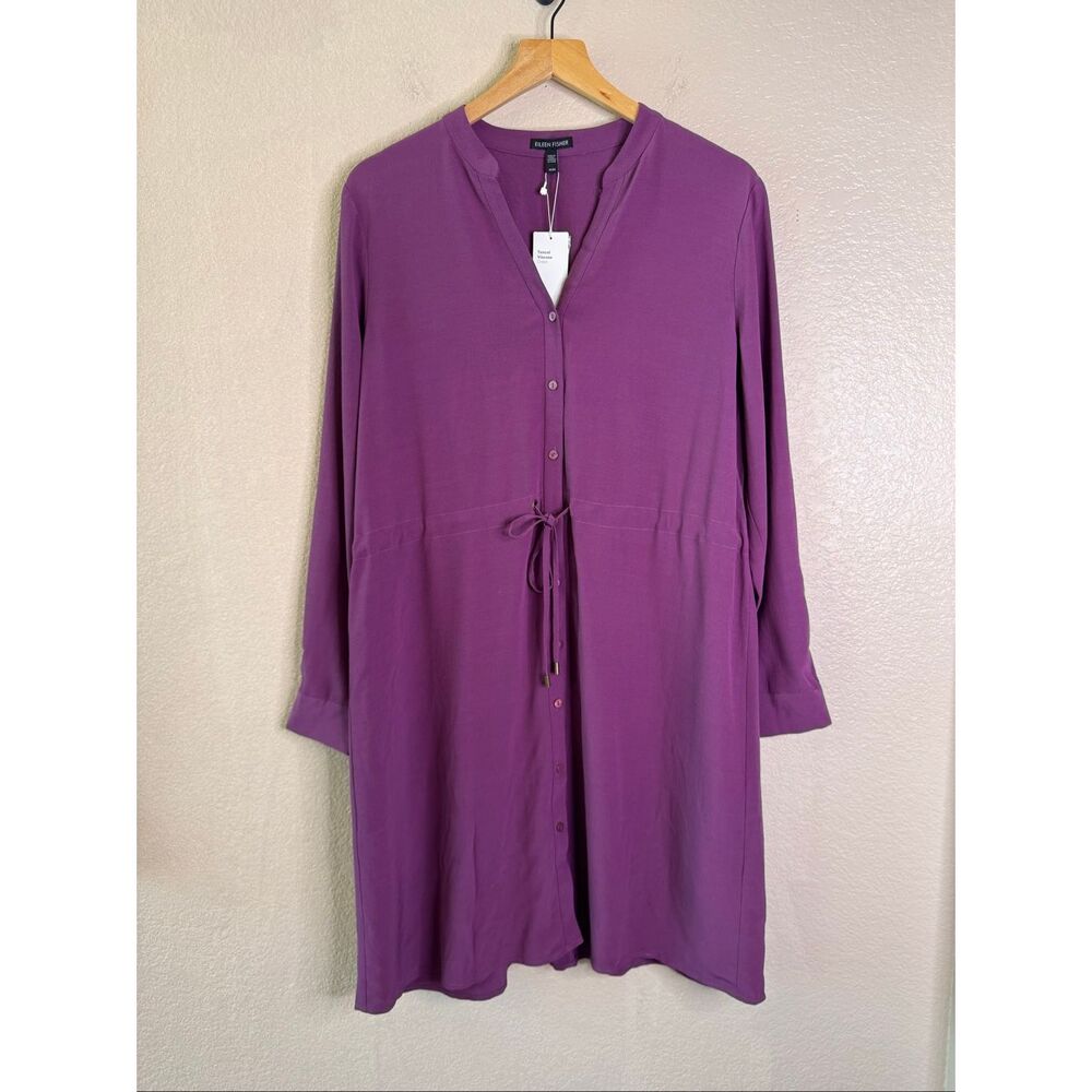 Eileen Fisher Shirt Dress Womens Medium Button Front Purple Knee Length NWT